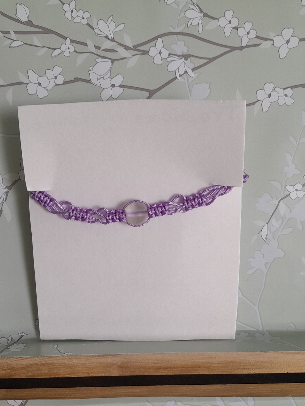 Handcrafted Lavender Macrame Bracelet with Clear Natural Stone
